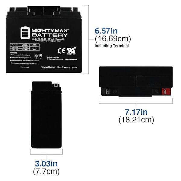 12V 22AH SLA Replacement Battery For General Power GPS2K12061 - 4Pack